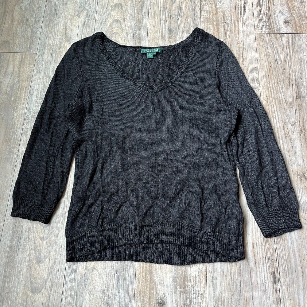 Vintage Ralph Lauren XL Sweater Silk 100% Black Knit Y2K 90s Natural Fiber